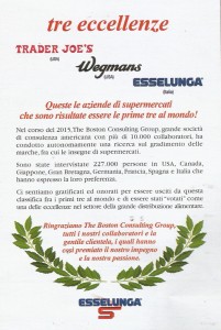 Il manifesto presente da Esselunga che celebra il riconoscimento di di The Boston Consultino Group